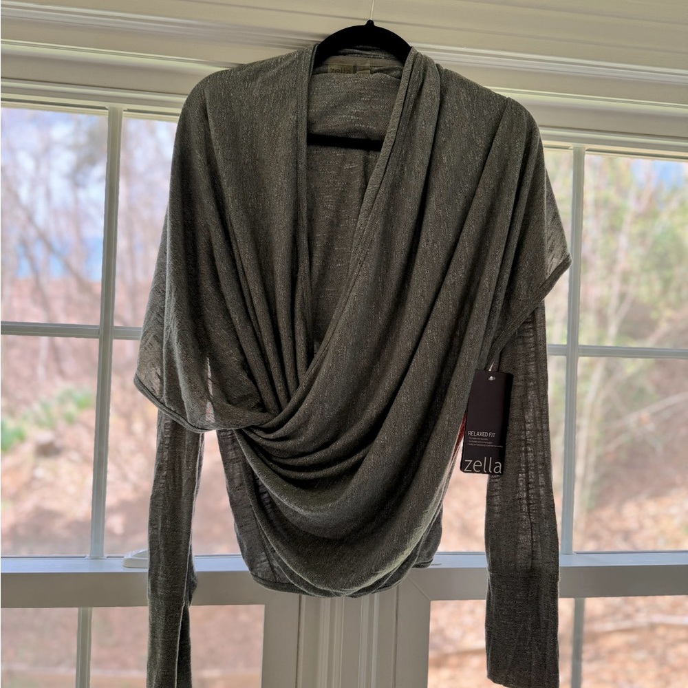 Zella grey top marled overhead wrap long sleeve